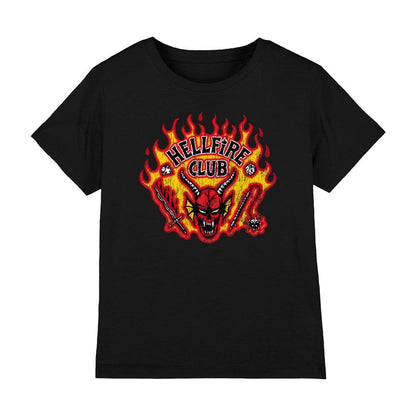 Black - Front - Stranger Things Childrens-Kids Hellfire Flames T-Shirt