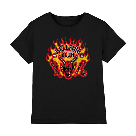 Black - Front - Stranger Things Childrens-Kids Hellfire Flames T-Shirt