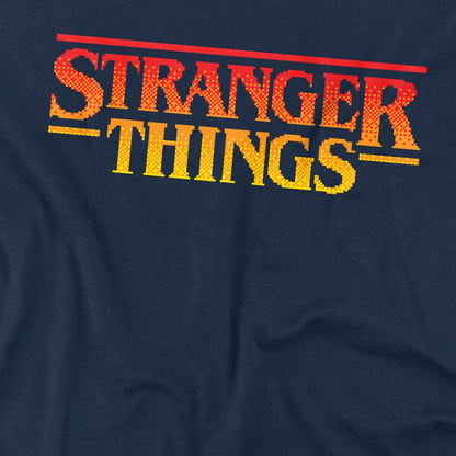 Navy - Side - Stranger Things Childrens-Kids Pixel Sunset Logo T-Shirt