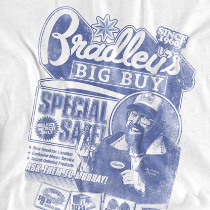 White - Side - Stranger Things 5 Unisex Adult Bradley´s Big Buy Advert Long-Sleeved T-Shirt