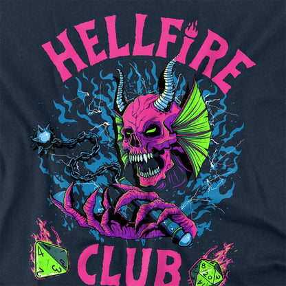 Navy - Side - Stranger Things 4 Unisex Adult Hellfire Dice Neon Long-Sleeved T-Shirt