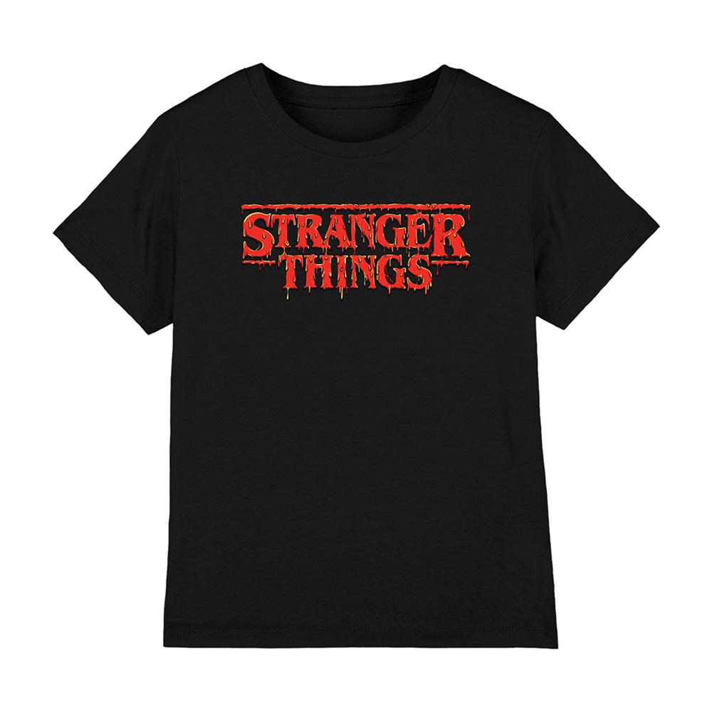 Black - Front - Stranger Things Childrens-Kids Drip Logo T-Shirt