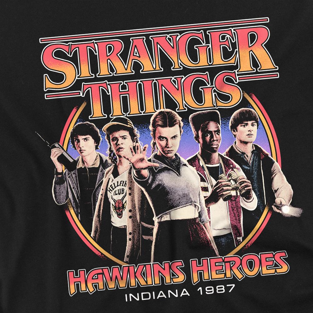 Black - Side - Stranger Things Childrens-Kids Hawkins Heroes Group 1987 T-Shirt