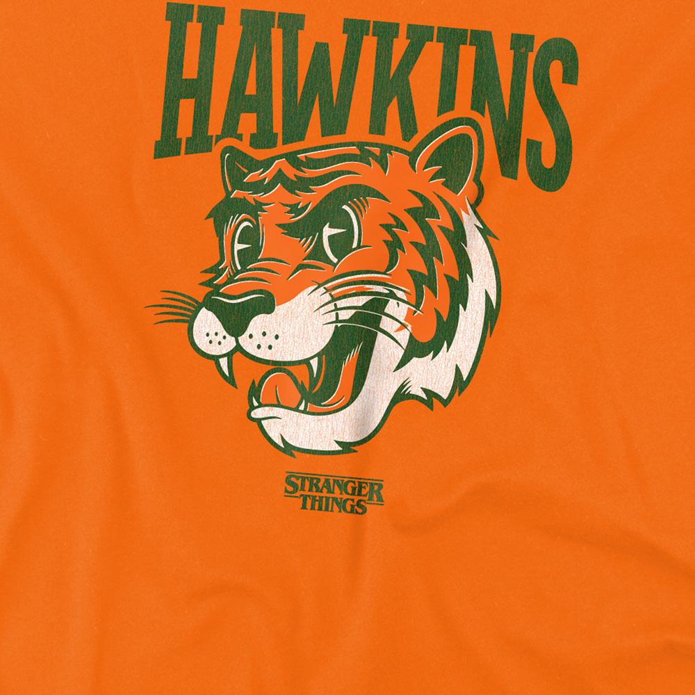 Orange - Side - Stranger Things Childrens-Kids Hawkins High Tiger Mascot T-Shirt