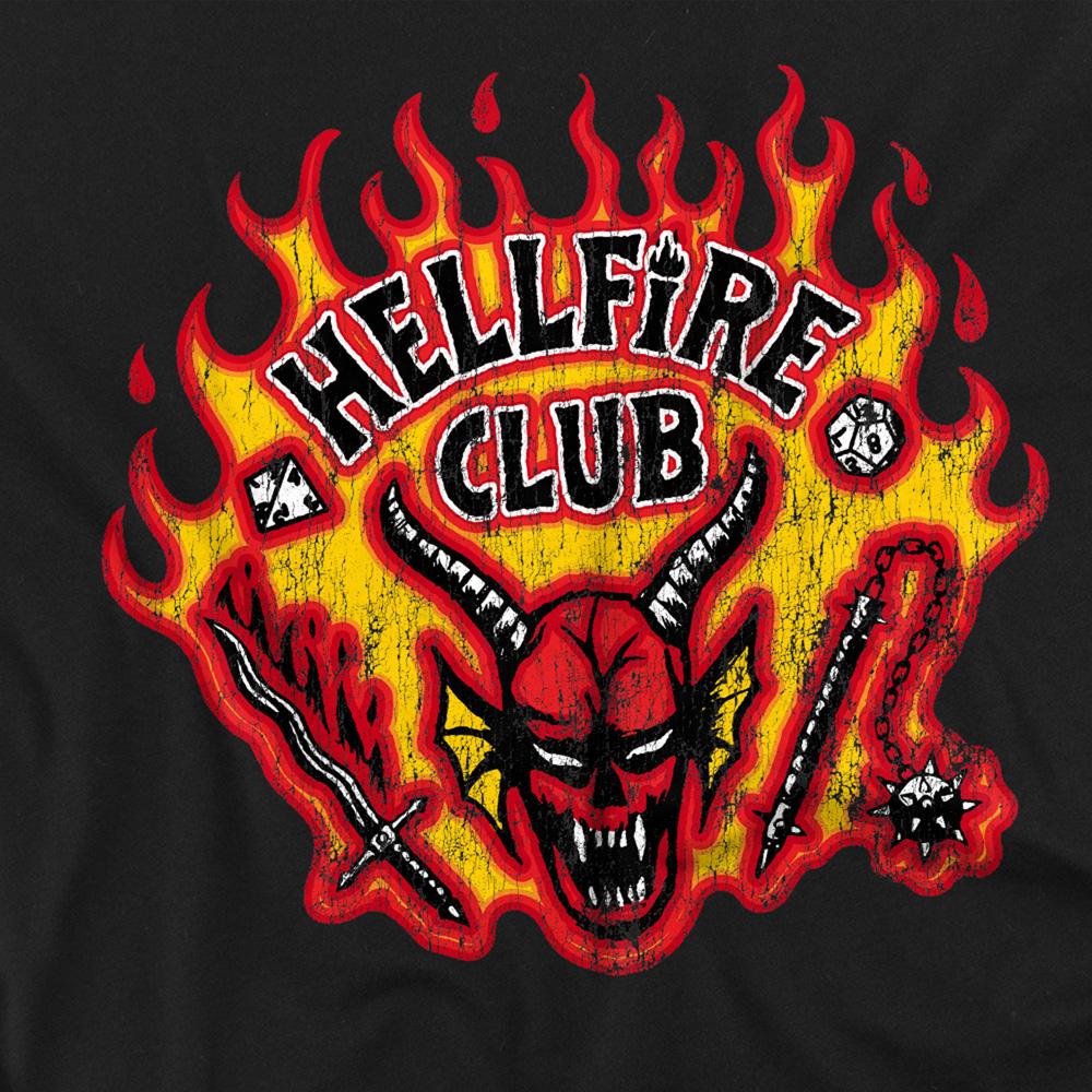Black - Side - Stranger Things 5 Unisex Adult Hellfire Flames Long-Sleeved T-Shirt