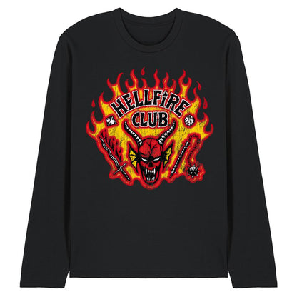 Black - Front - Stranger Things 5 Unisex Adult Hellfire Flames Long-Sleeved T-Shirt