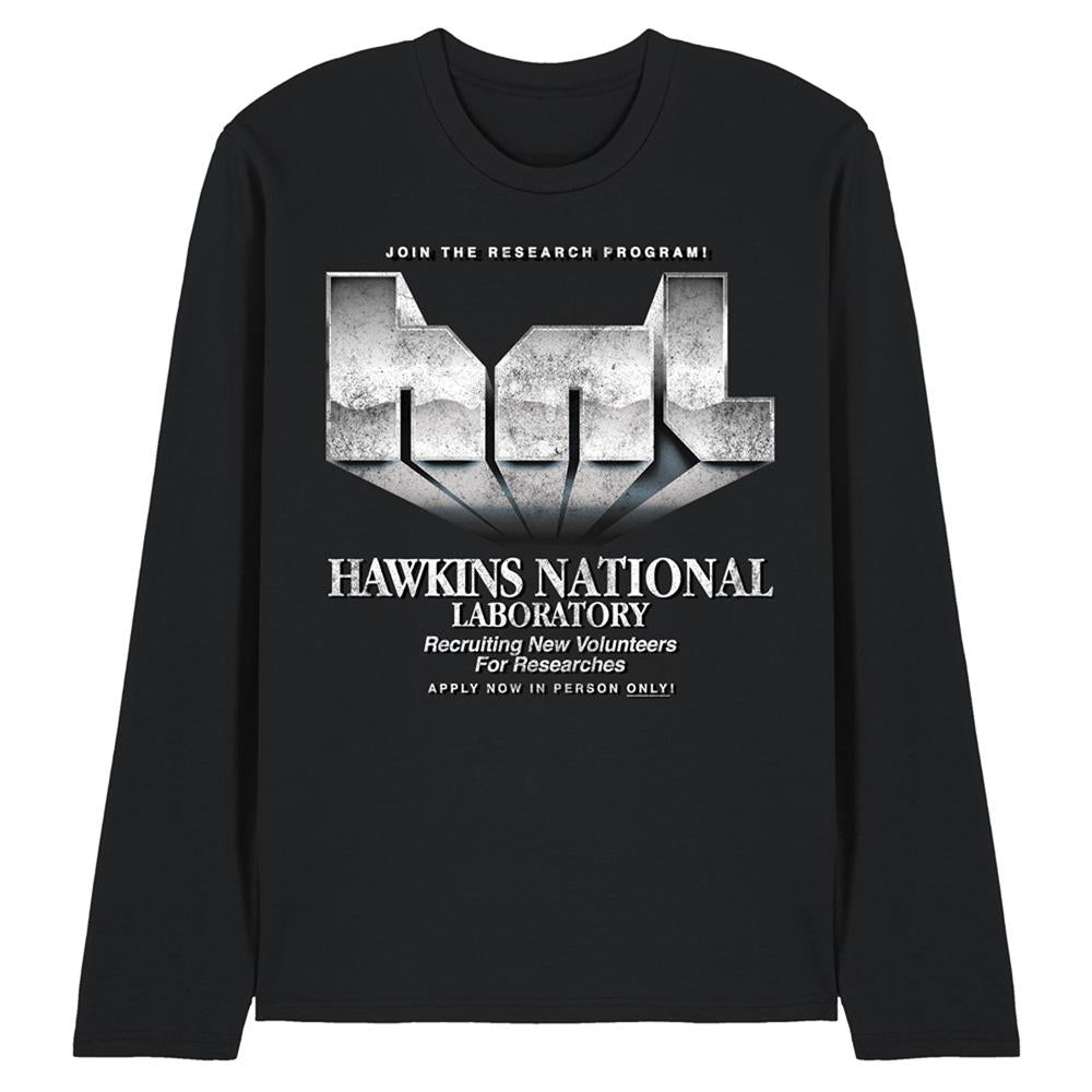 Black - Front - Stranger Things 5 Unisex Adult Hawkins Lab Logo Long-Sleeved T-Shirt
