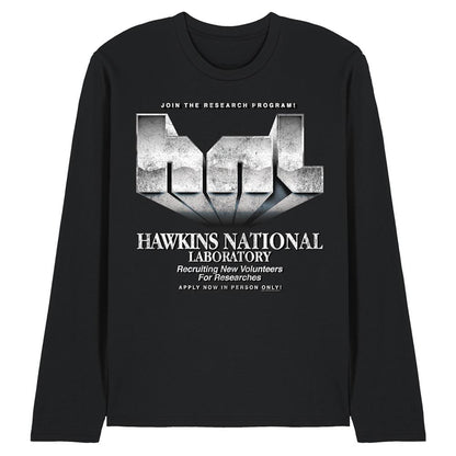 Black - Front - Stranger Things 5 Unisex Adult Hawkins Lab Logo Long-Sleeved T-Shirt