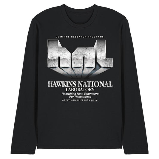 Black - Front - Stranger Things 5 Unisex Adult Hawkins Lab Logo Long-Sleeved T-Shirt