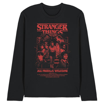 Black - Front - Stranger Things 5 Unisex Adult Group Horror Mind Flayer Movie Poster Long-Sleeved T-Shirt