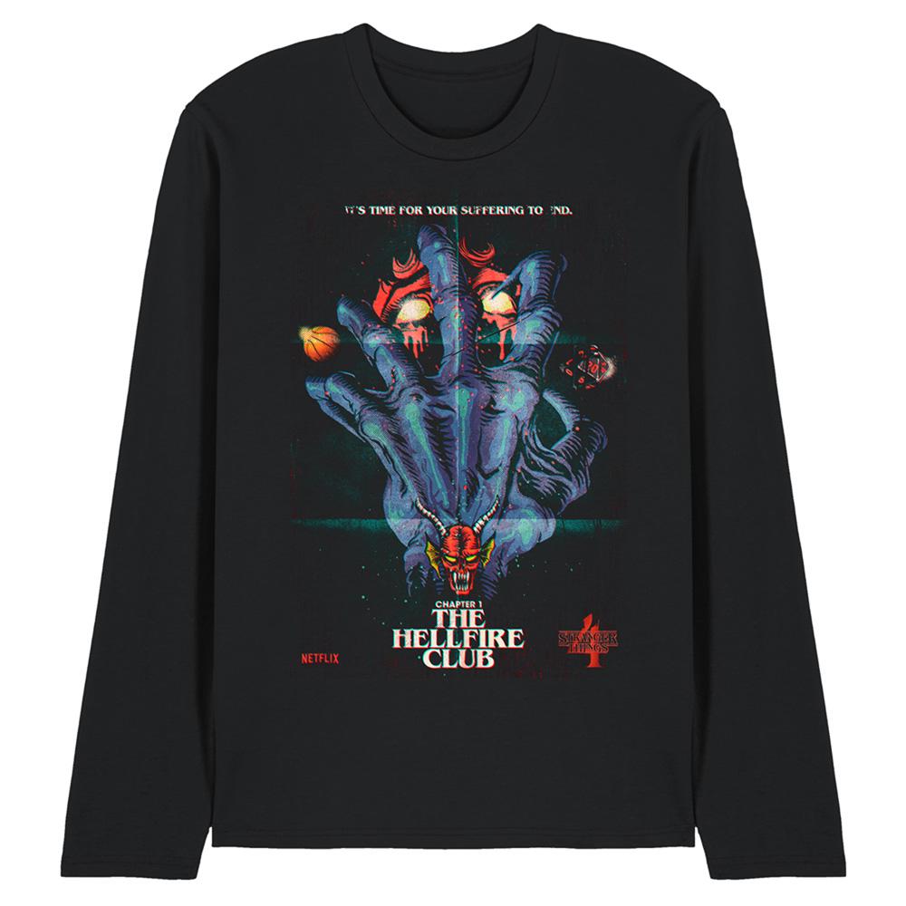 Black - Front - Stranger Things 4 Unisex Adult Hellfire Poster Long-Sleeved T-Shirt