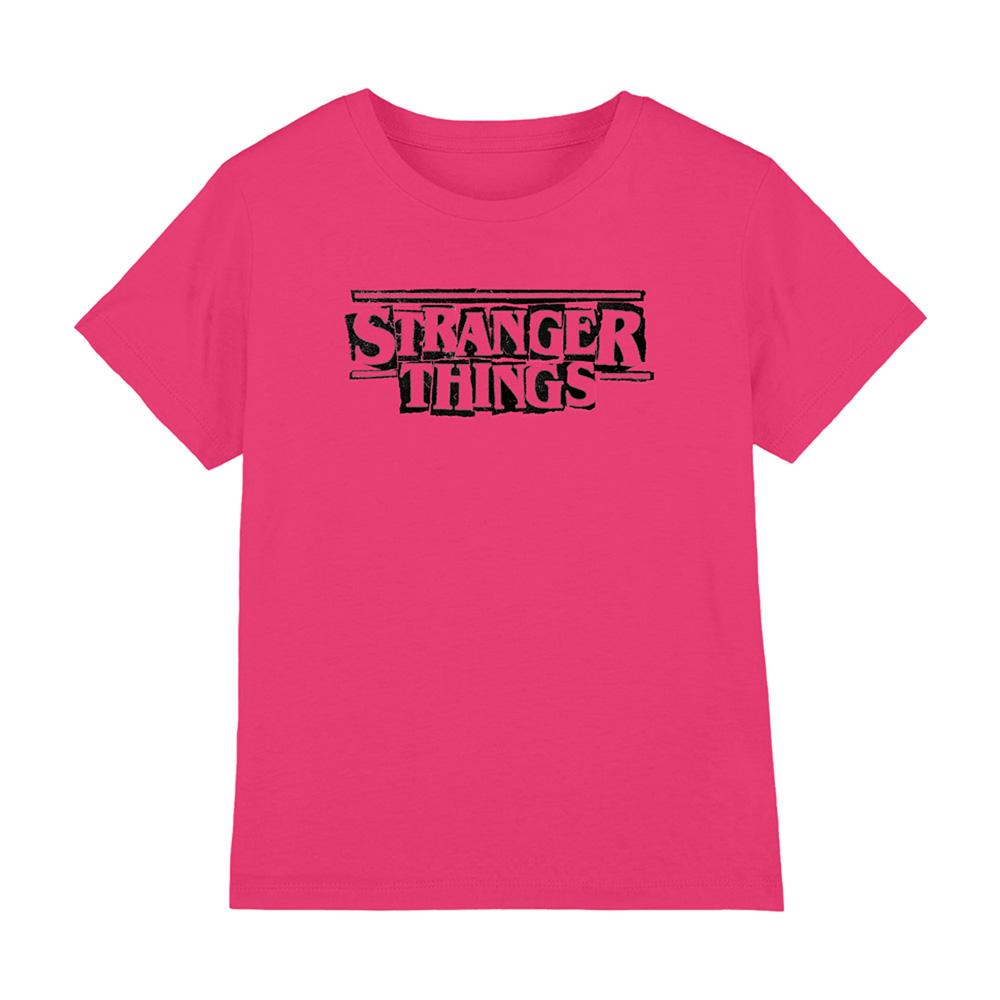 Hot Pink - Front - Stranger Things Childrens-Kids Punk Logo T-Shirt