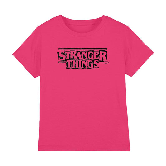 Hot Pink - Front - Stranger Things Childrens-Kids Punk Logo T-Shirt