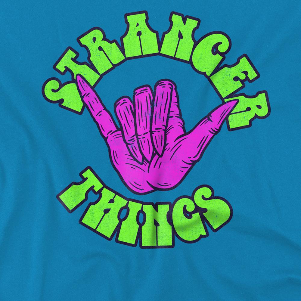 Turquoise - Side - Stranger Things Childrens-Kids Hang 10 Hand T-Shirt
