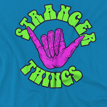 Turquoise - Side - Stranger Things Childrens-Kids Hang 10 Hand T-Shirt