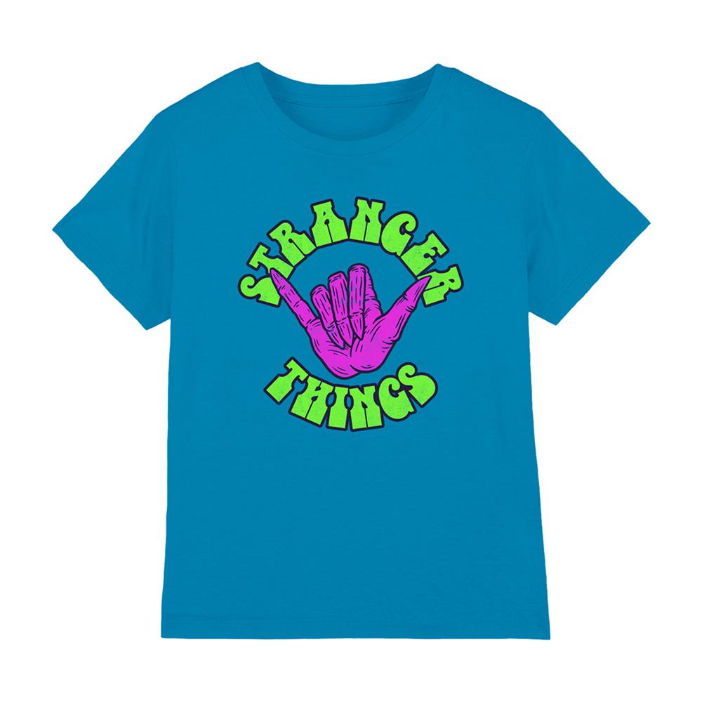Turquoise - Front - Stranger Things Childrens-Kids Hang 10 Hand T-Shirt