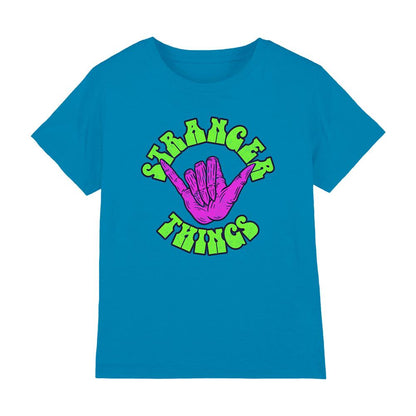 Turquoise - Front - Stranger Things Childrens-Kids Hang 10 Hand T-Shirt