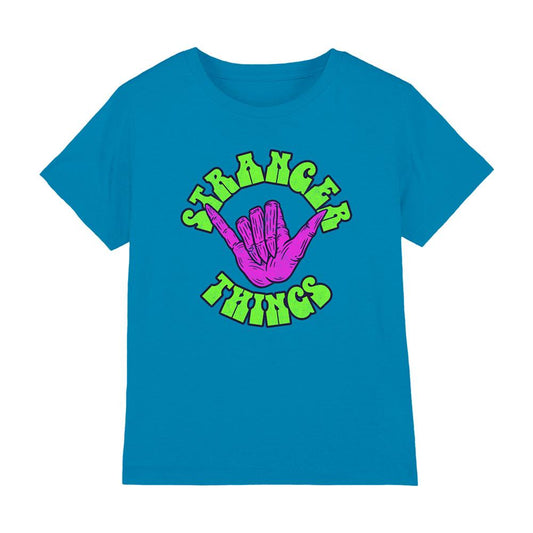 Turquoise - Front - Stranger Things Childrens-Kids Hang 10 Hand T-Shirt