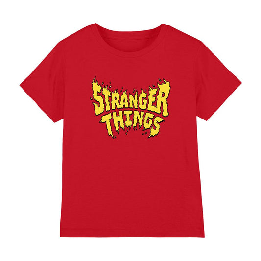 Red - Front - Stranger Things Childrens-Kids Flame Logo T-Shirt