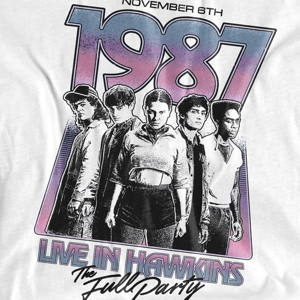 White - Side - Stranger Things Childrens-Kids Hawkins 1987 Group Tour Poster T-Shirt