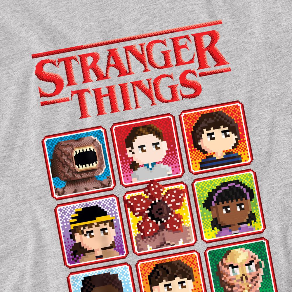 Athletic Heather - Side - Stranger Things Childrens-Kids Pixel Face Heather T-Shirt