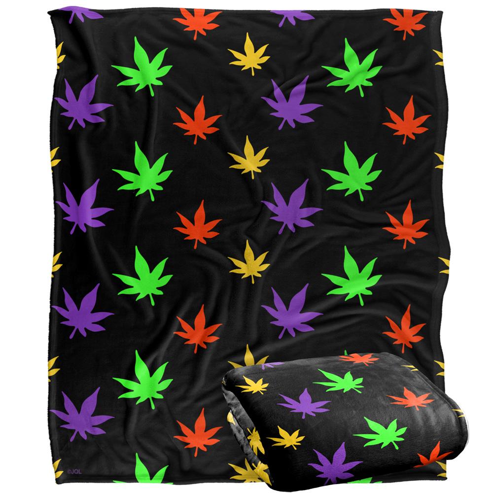 Multicoloured - Back - JQ Licensing James Piazza Marijuana Pot Leaves Silky Neon Supersoft Blanket