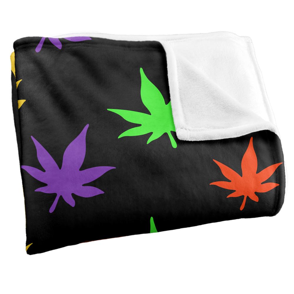 Multicoloured - Side - JQ Licensing James Piazza Marijuana Pot Leaves Silky Neon Supersoft Blanket