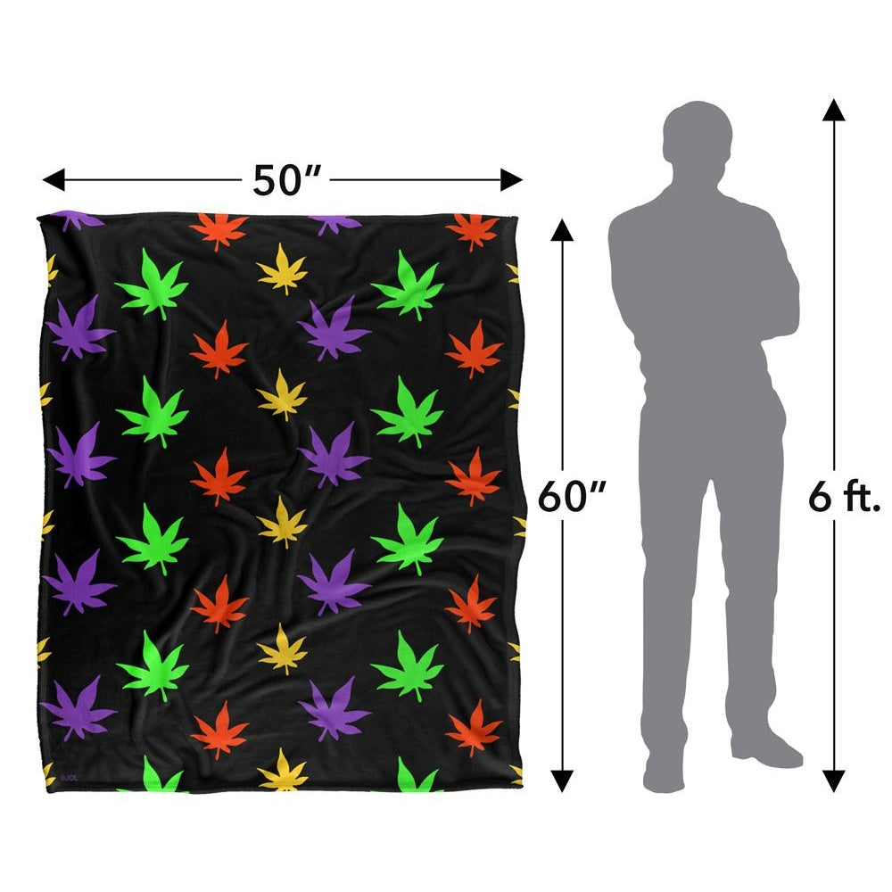 Multicoloured - Close up - JQ Licensing James Piazza Marijuana Pot Leaves Silky Neon Supersoft Blanket