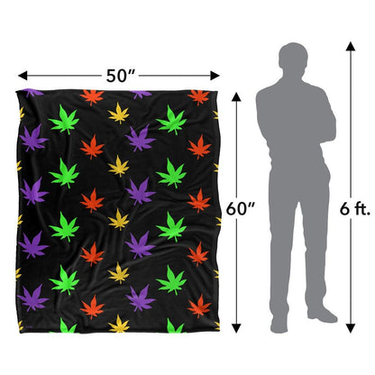 Multicoloured - Close up - JQ Licensing James Piazza Marijuana Pot Leaves Silky Neon Supersoft Blanket