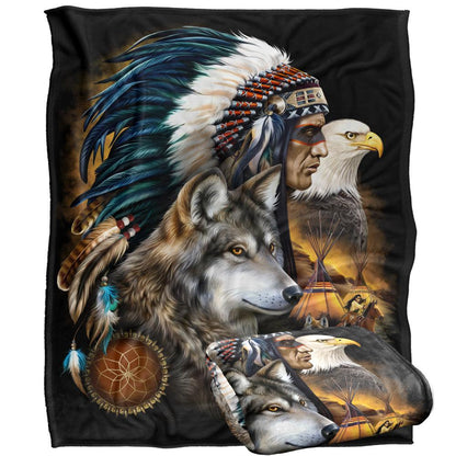 Multicoloured - Back - JQ Licensing Silky Wolf & Eagle Supersoft Blanket