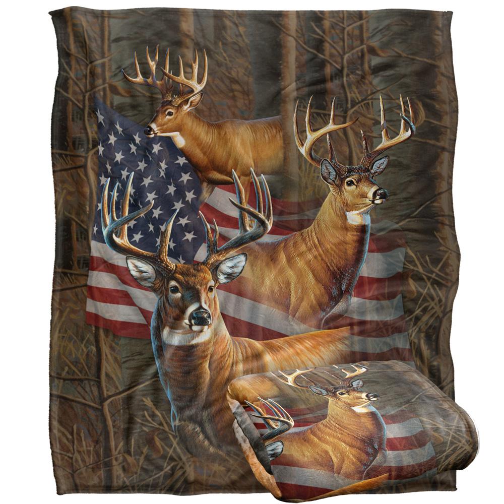Multicoloured - Back - JQ Licensing Silky American Flag Deer Supersoft Blanket