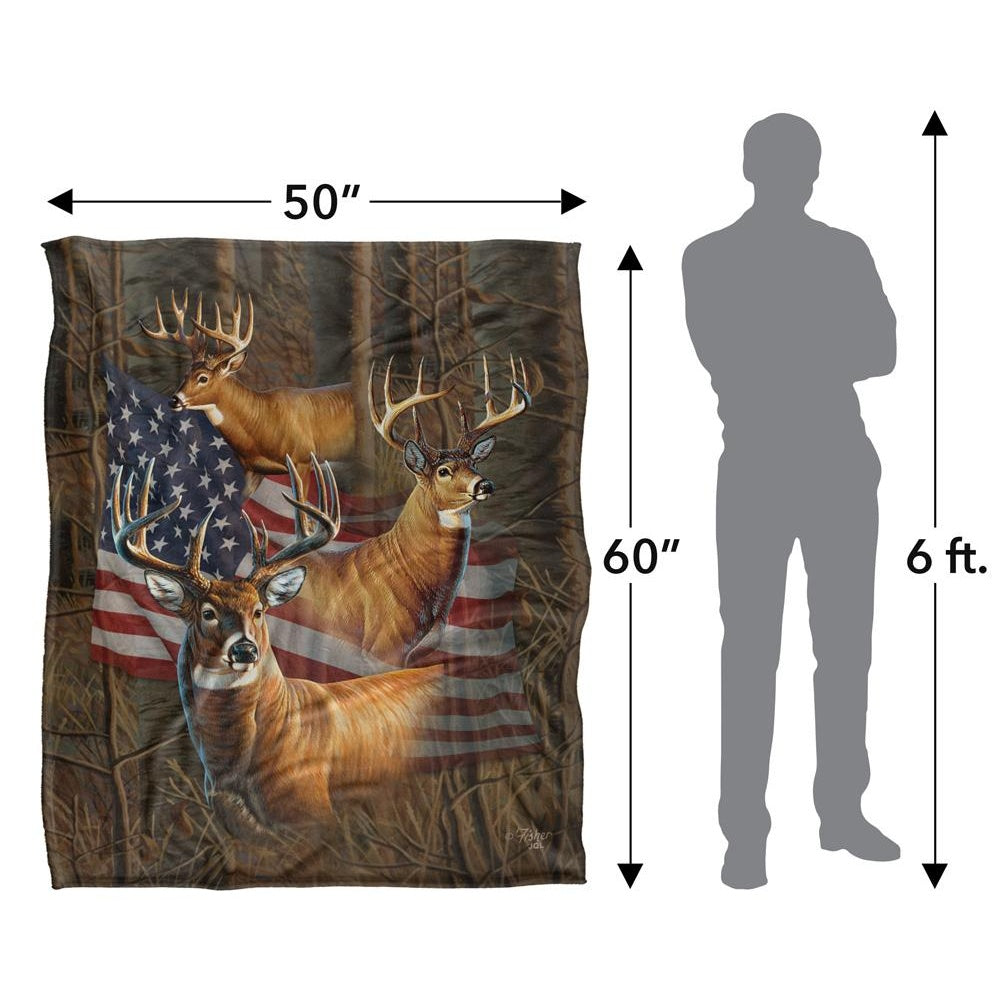 Multicoloured - Close up - JQ Licensing Silky American Flag Deer Supersoft Blanket