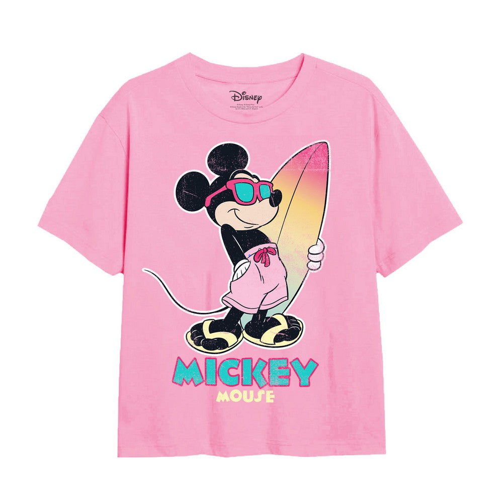 Light Pink - Front - Disney Girls Surf Mickey Mouse Gradient T-Shirt