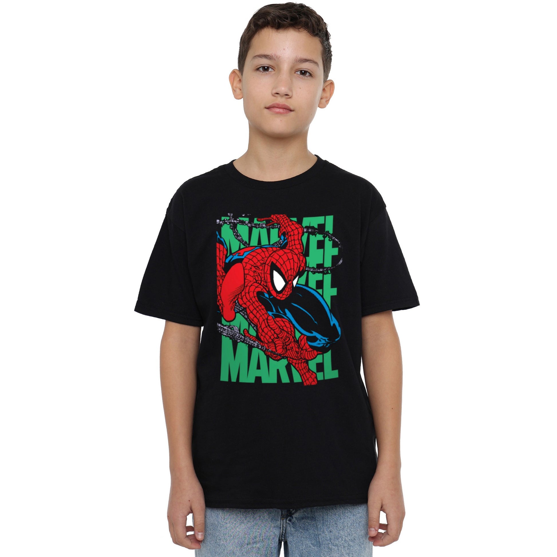 Black - Side - Spider-Man Childrens-Kids Wall Crawling T-Shirt