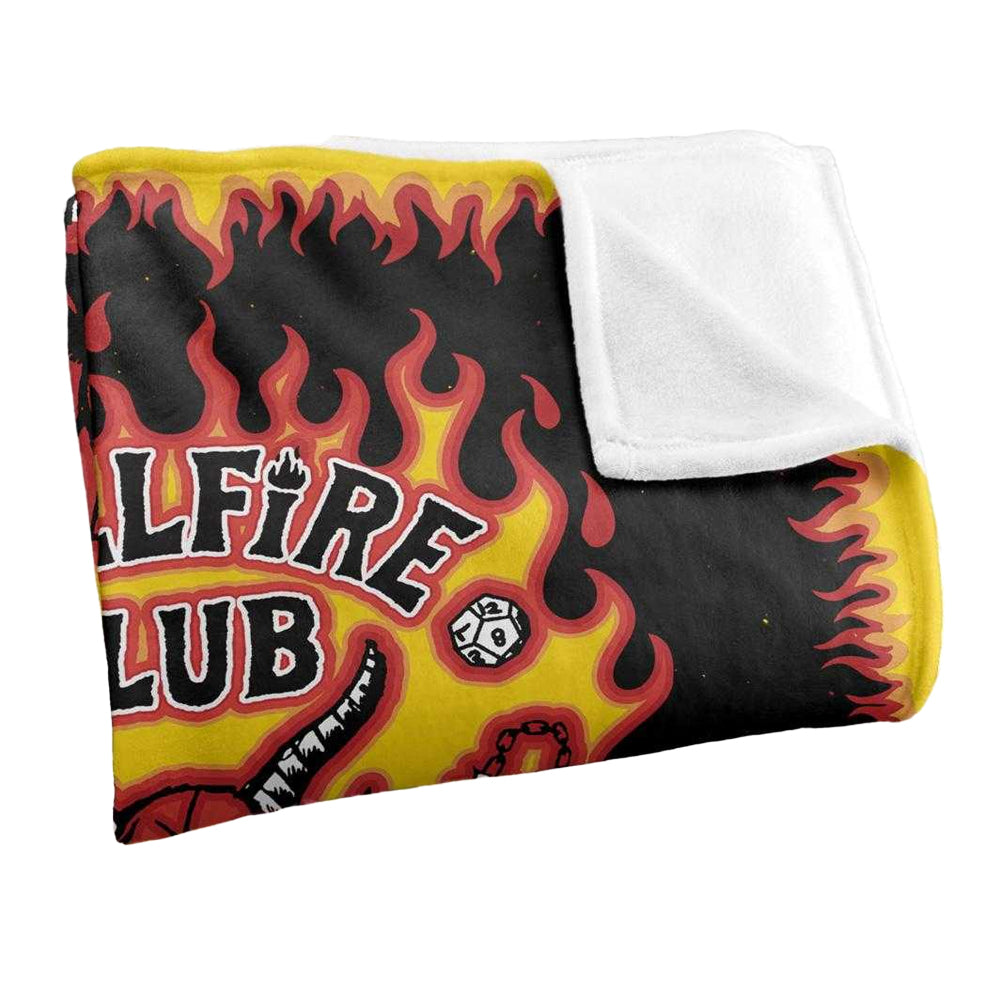 Multicoloured - Side - Stranger Things 5 Hellfire Club Silky Flames Logo Soft Touch Blanket