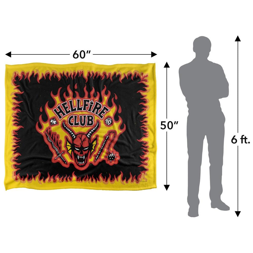 Multicoloured - Pack Shot - Stranger Things 5 Hellfire Club Silky Flames Logo Soft Touch Blanket