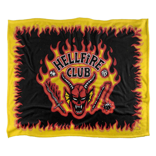Multicoloured - Front - Stranger Things 5 Hellfire Club Silky Flames Logo Soft Touch Blanket