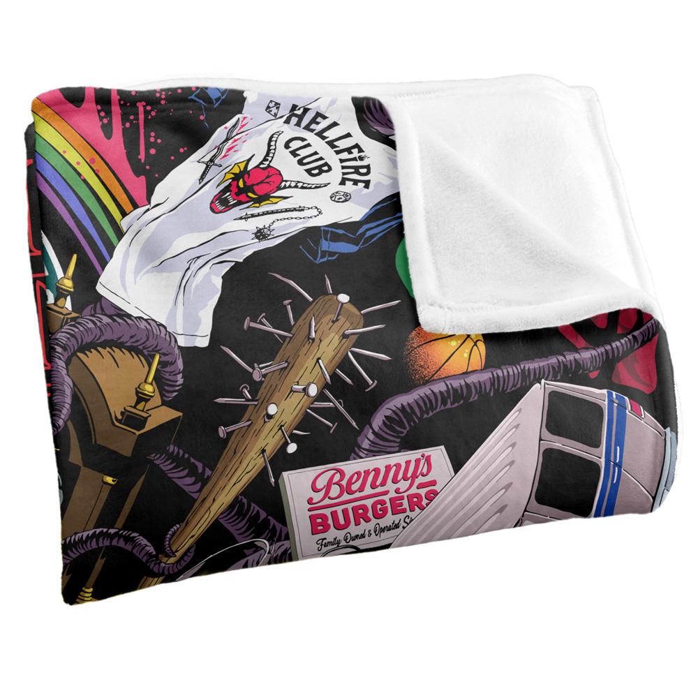 Multicoloured - Side - Stranger Things Silky Icons Soft Touch Blanket
