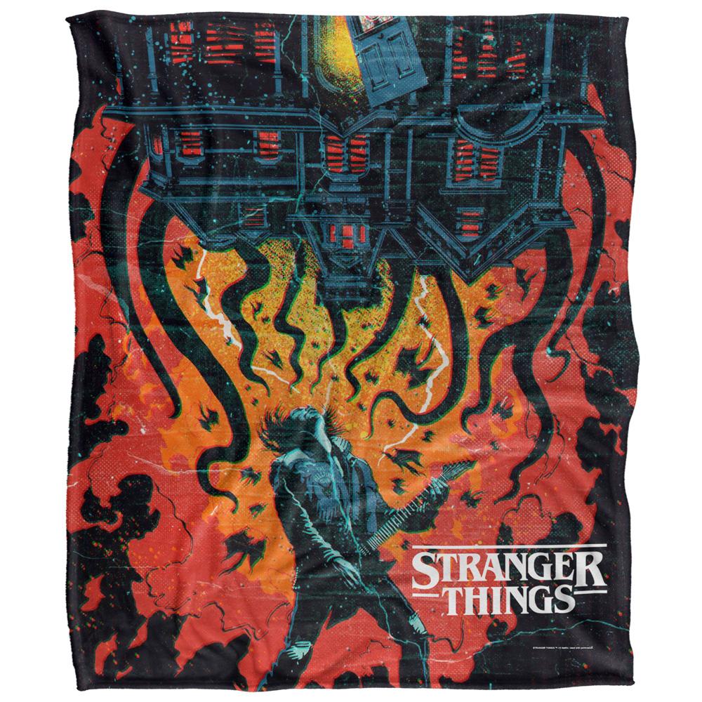 Multicoloured - Front - Stranger Things 4 Upside Down Creep House Silky Poster Eddie Munson Soft Touch Blanket