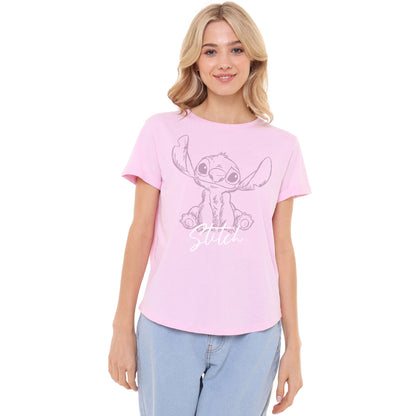 Light Pink - Side - Lilo & Stitch Womens-Ladies Tonal Sketch T-Shirt