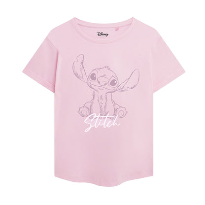 Light Pink - Front - Lilo & Stitch Womens-Ladies Tonal Sketch T-Shirt