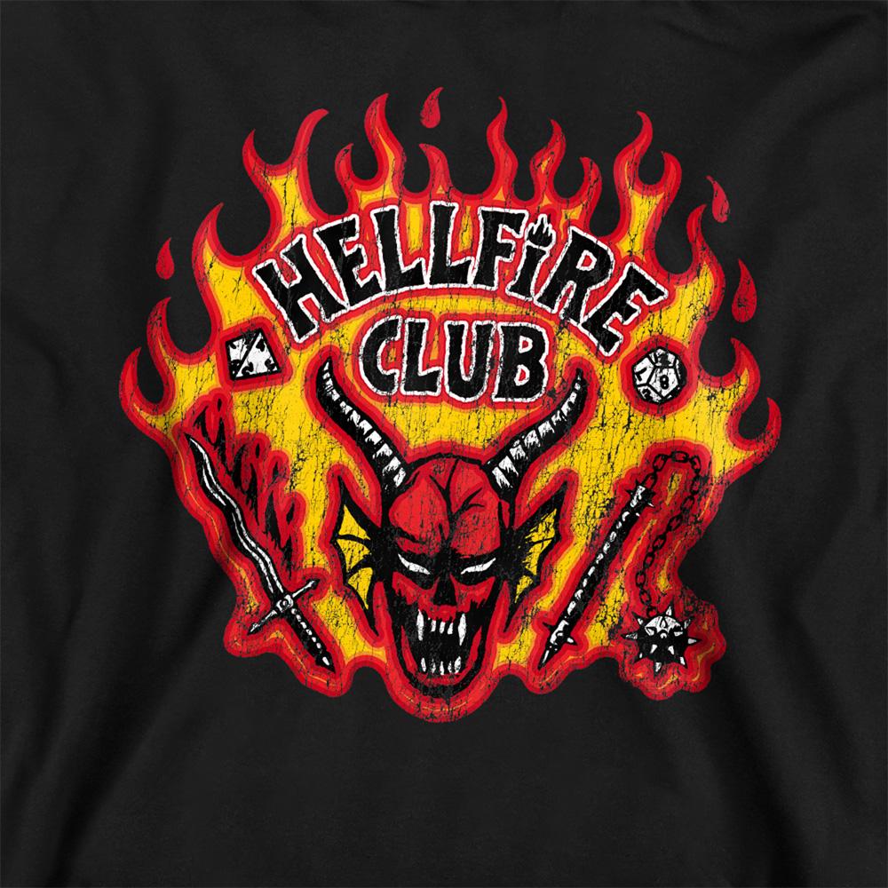 Black - Side - Stranger Things Childrens-Kids Hellfire Club Flames Hoodie