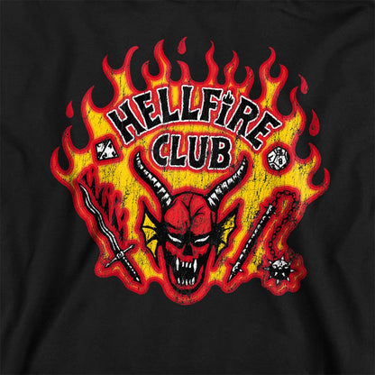 Black - Side - Stranger Things Childrens-Kids Hellfire Club Flames Hoodie