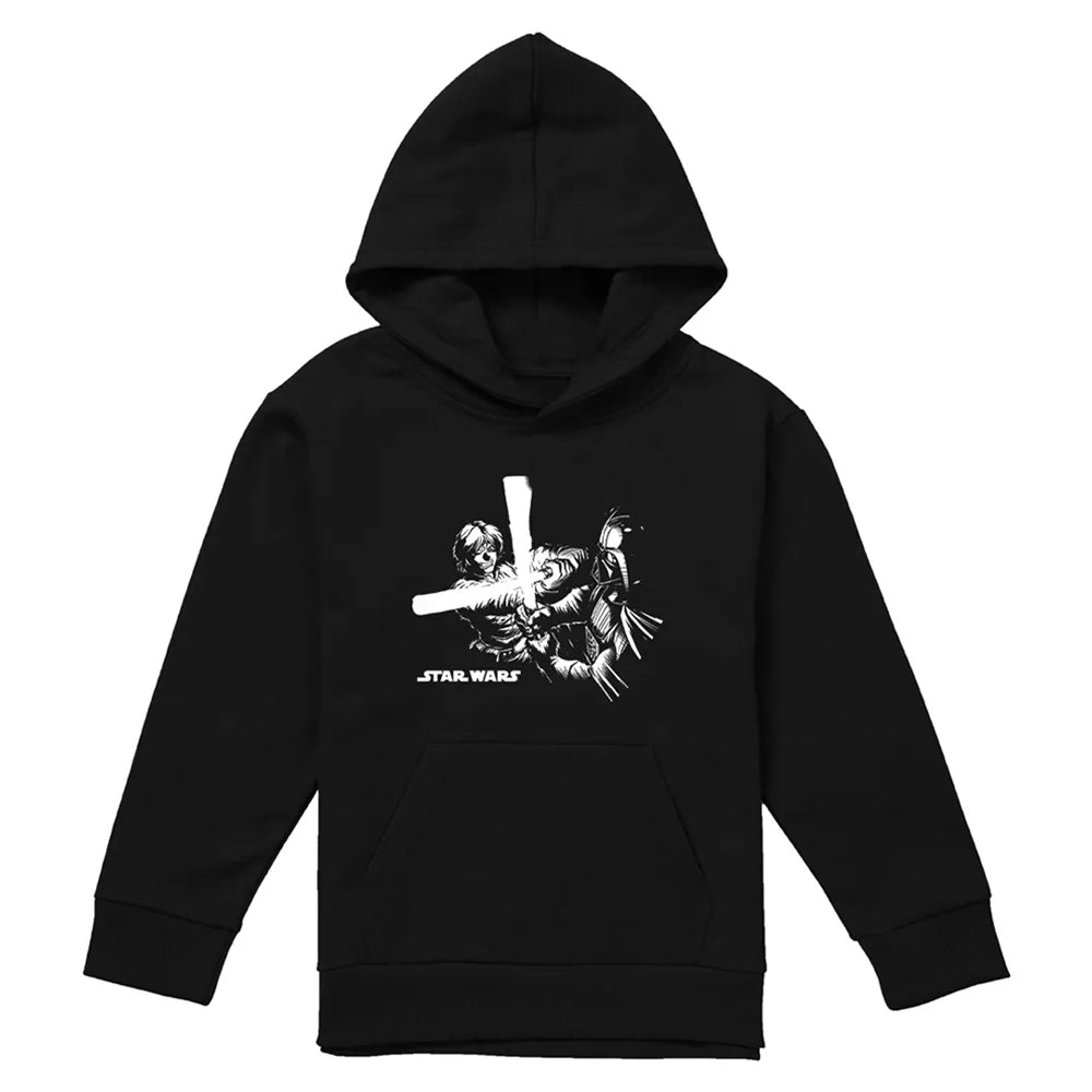 Black - Front - Star Wars Childrens-Kids Lightsaber Fight Manga Hoodie