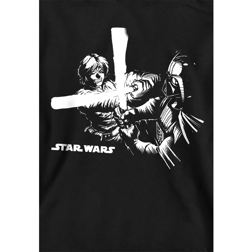 Black - Side - Star Wars Childrens-Kids Lightsaber Fight Manga Hoodie