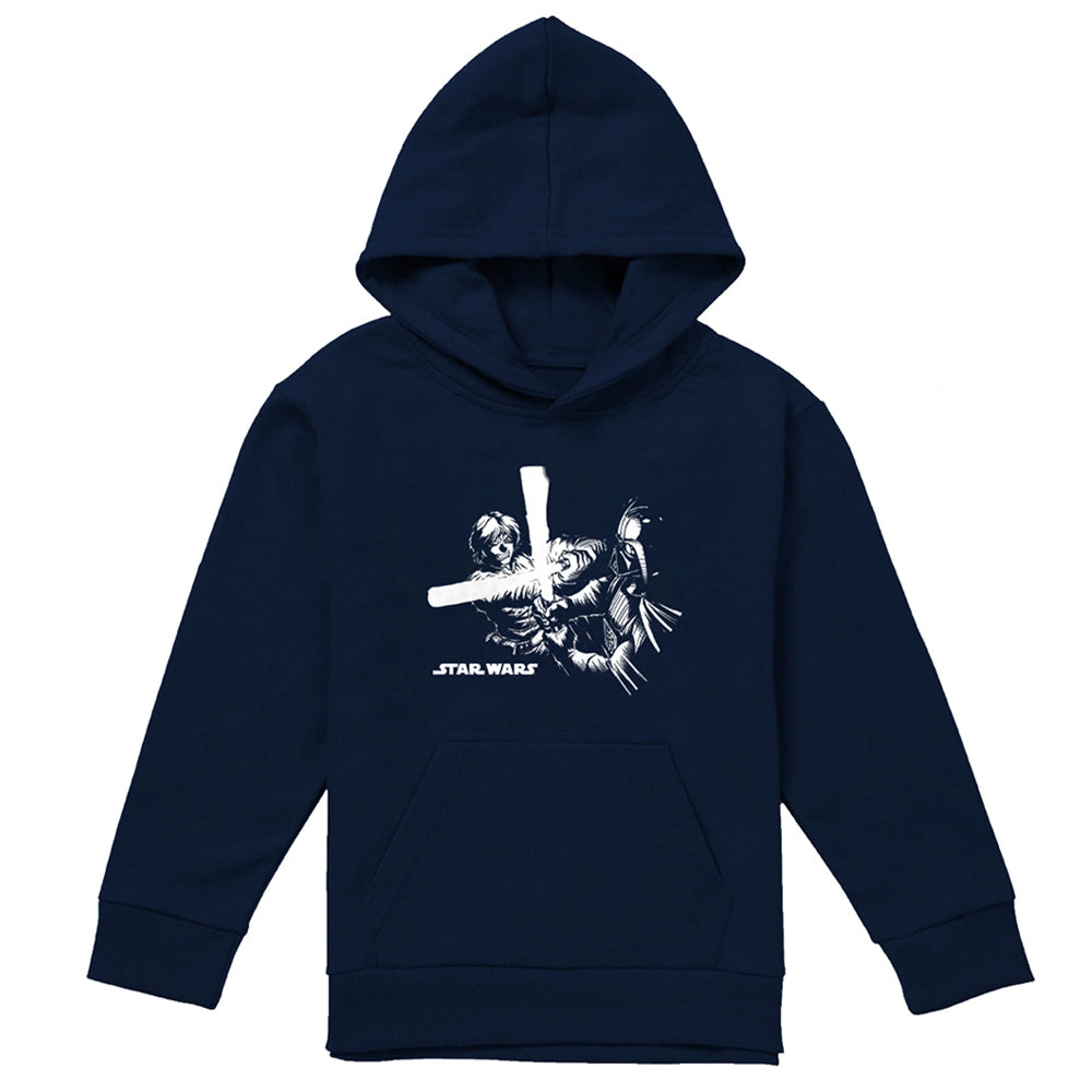 Navy - Front - Star Wars Childrens-Kids Lightsaber Fight Manga Hoodie