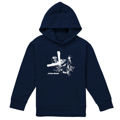Navy - Front - Star Wars Childrens-Kids Lightsaber Fight Manga Hoodie