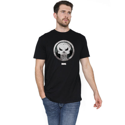 Black - Side - The Punisher Mens Worn Skull T-Shirt