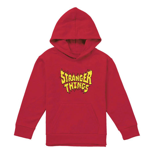 Red - Front - Stranger Things Childrens-Kids Flames Logo Hoodie