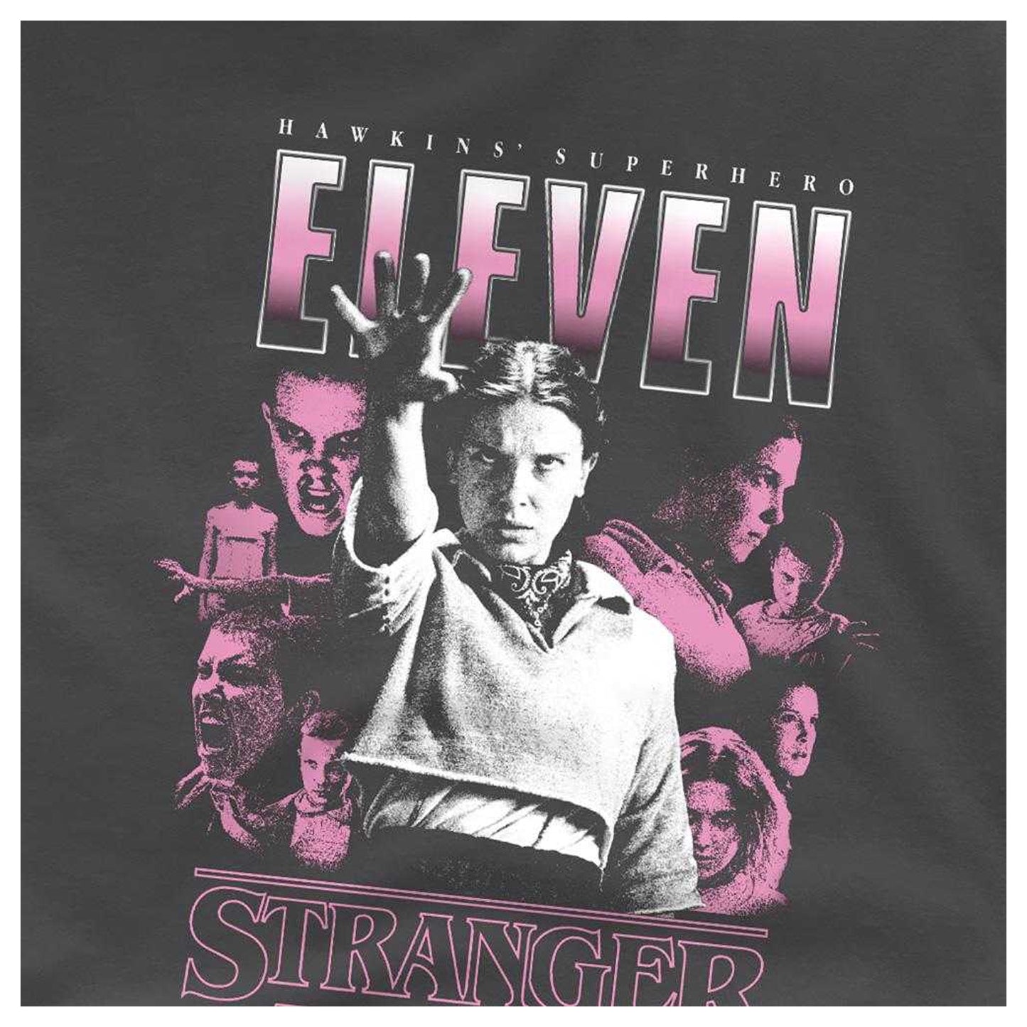 Charcoal - Side - Stranger Things Childrens-Kids Eleven Poster T-Shirt
